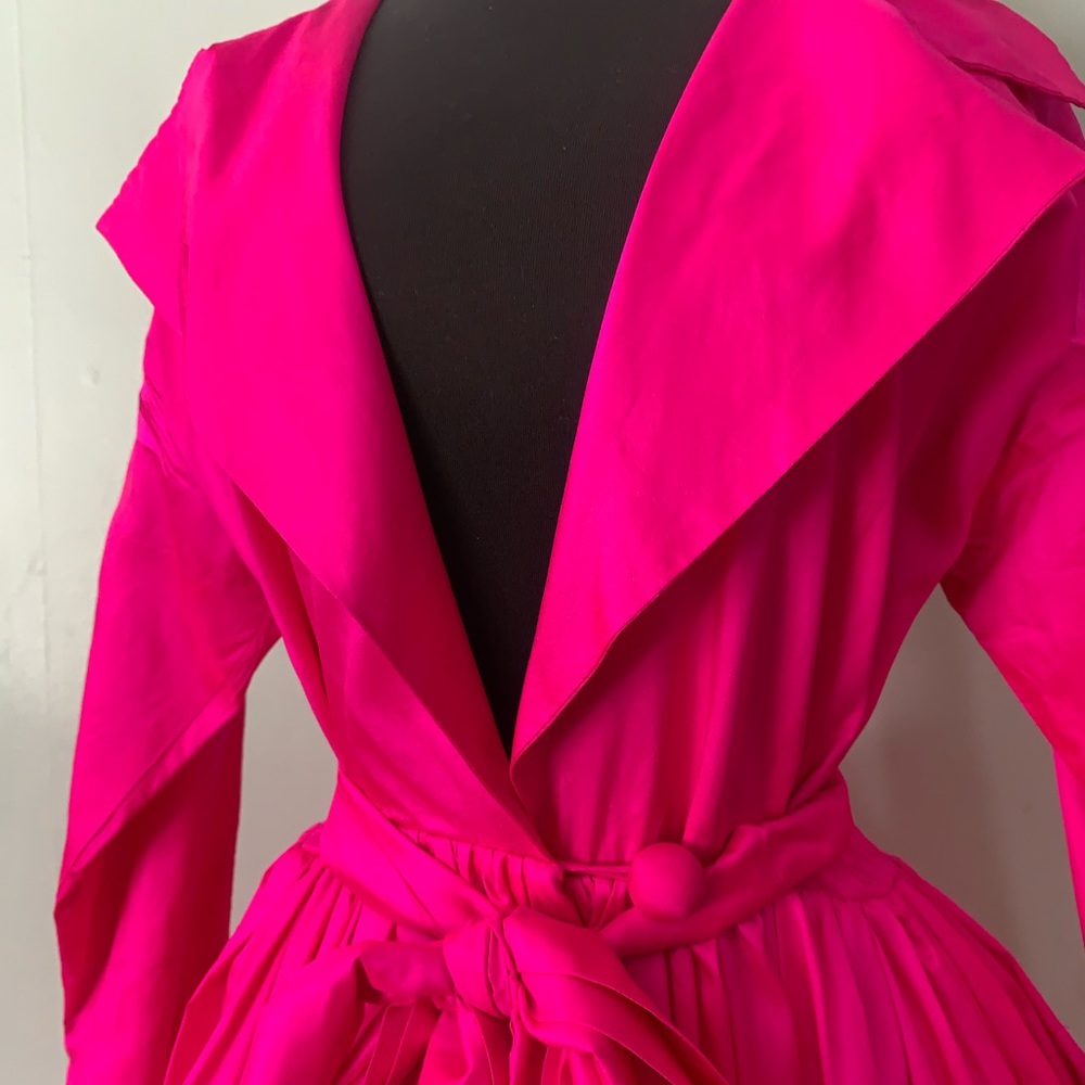Vintage 1990s Hot Pink Silk Dress Catherine Regehr Dramatic Wrap Cocktail Dress - Picture 2 of 9